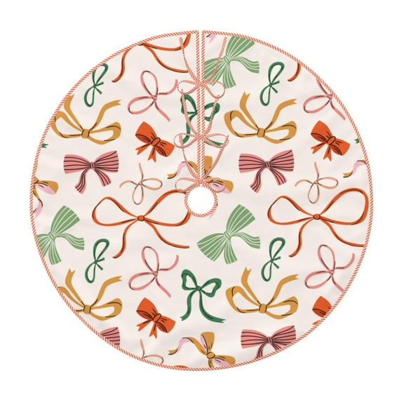 Xecao Colorful Bow Knots Pattern Christmas Tree Skirt Round Xmas Tree Mat Base Cover for Holiday Home Decorations-30"