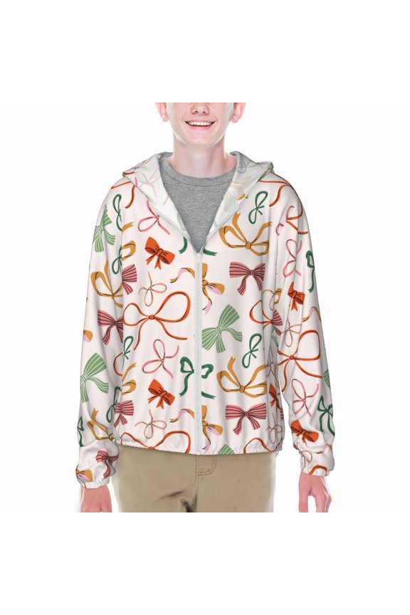 Colorful Bow Knots Print Fishing Shirts for teenager Long Sleeve UV Sun Protection Hoodie with Zipper Outdoor Hiking Shirts-X-Large