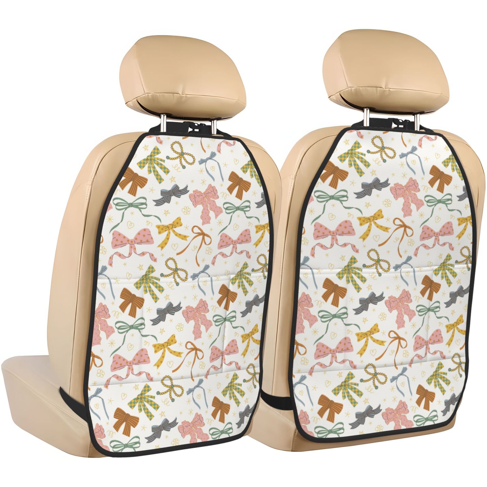 Xecao Colorful Bow Knots1 Pattern Car Seat Back Protector 2 Pack Large Capacity Pocket, Kick Mats Back Seat Protector