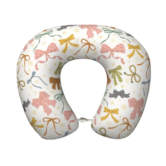Xecao Colorful Bow Knots1 Print Memory Foam Cervical Neck Pillow Versatile U-Shaped Pillows for Home,Office,Camping,Travelling,Soft Washable Cover