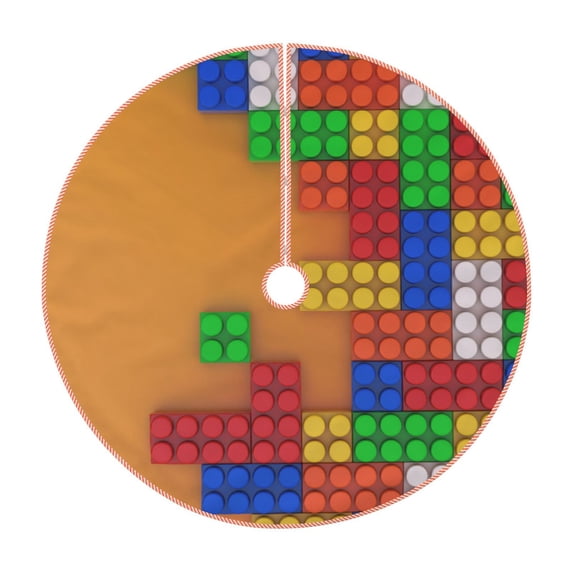 Xecao Colorful Building Blocks A Pattern Christmas Tree Skirt Round Xmas Tree Mat Base Cover for Holiday Home Decorations-30"