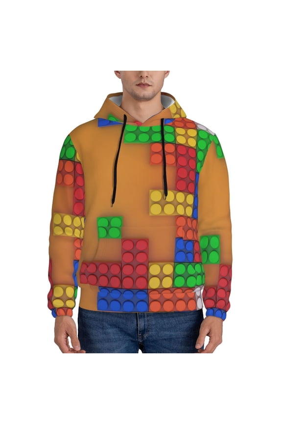 Colorful Building Blocks A Pattern Men's Adult Pullover Hoodie,Hooded Sweatshirt-Large