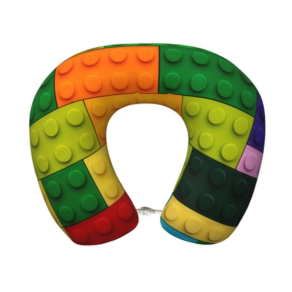 Xecao Colorful Building Blocks Print Memory Foam Cervical Neck Pillow Versatile U-Shaped Pillows for Home,Office,Camping,Travelling,Soft Washable Cover
