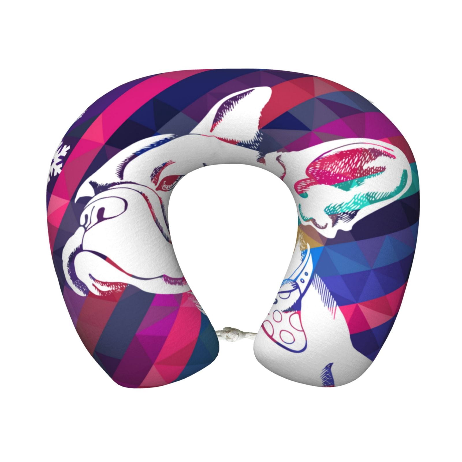 Xecao Colorful Bulldog Print Memory Foam Cervical Neck Pillow Versatile U-Shaped Pillows for Home,Office,Camping,Travelling,Soft Washable Cover