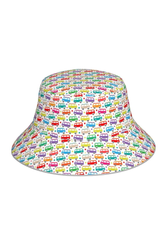 Colorful Bus Print Men and Women Night Reflective Hat Runner Cap Visor Bucket Hat Boonie Cap