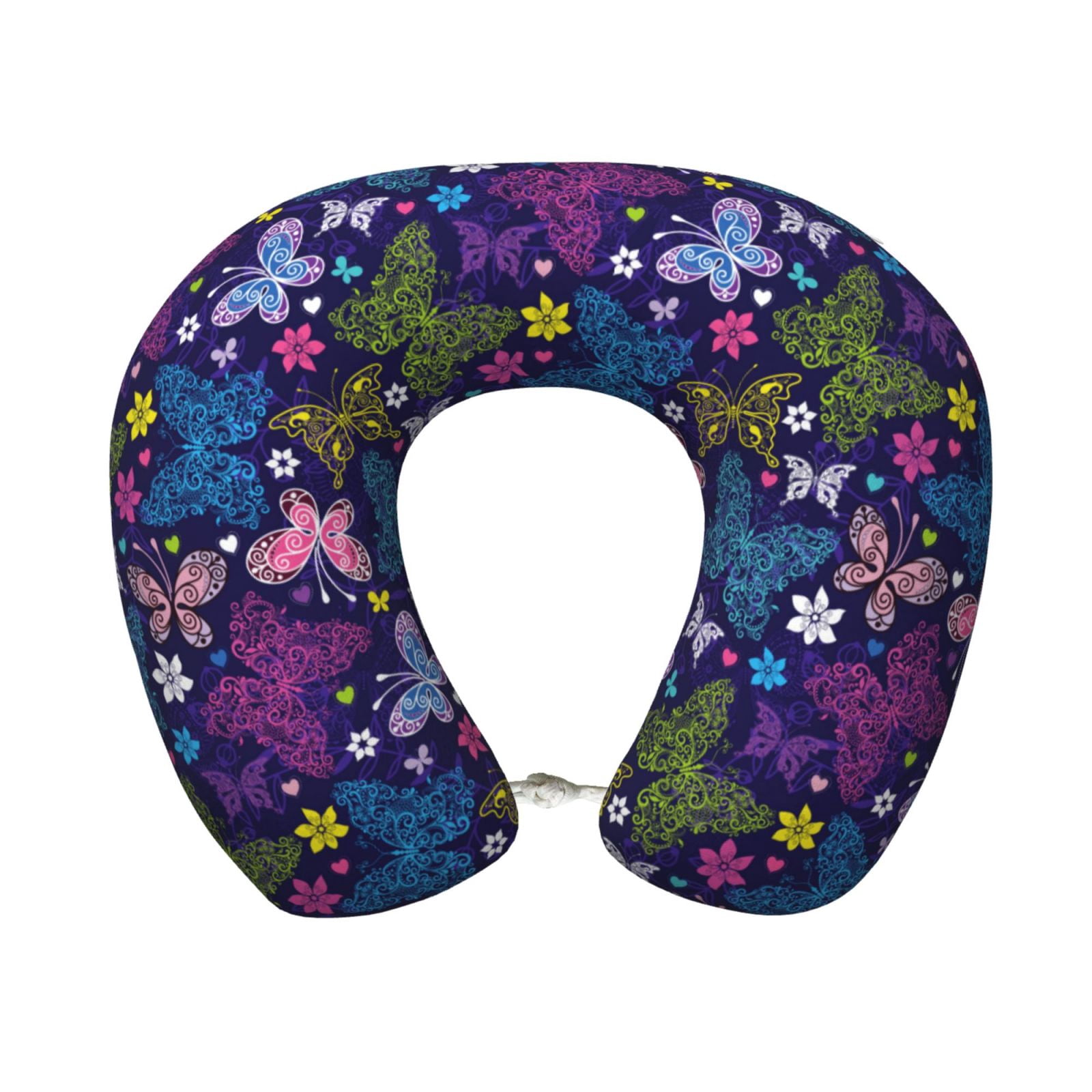 Xecao Colorful Butterflies Print Memory Foam Cervical Neck Pillow Versatile U-Shaped Pillows for Home,Office,Camping,Travelling,Soft Washable Cover