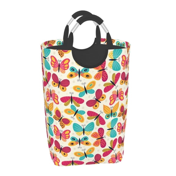 Xecao Colorful Butterflies for Laundry Basket,Collapsible Large Laundry Hamper,Wash Bag for Laundry Room, Rolling Laundry Basket with Handles