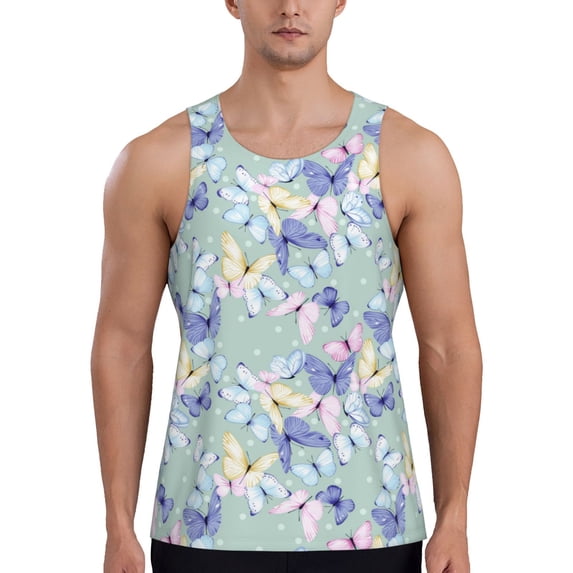 Xecao Colorful Butterfly Men's Tank Top Workout Quick Dry Sleeveless Gym Jogging Muscle Shirts Summer Swim Beach Tops