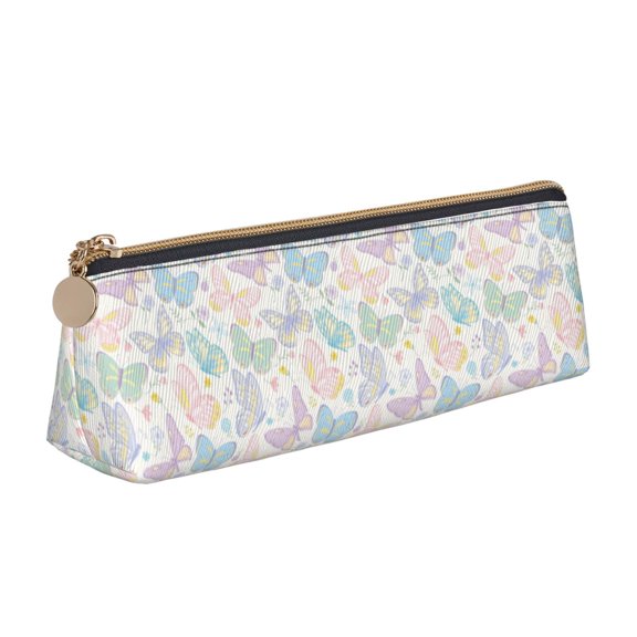Xecao Colorful Butterfly Print Leather Pencil Case -Stationery Bag Pen Holder for Work & Office