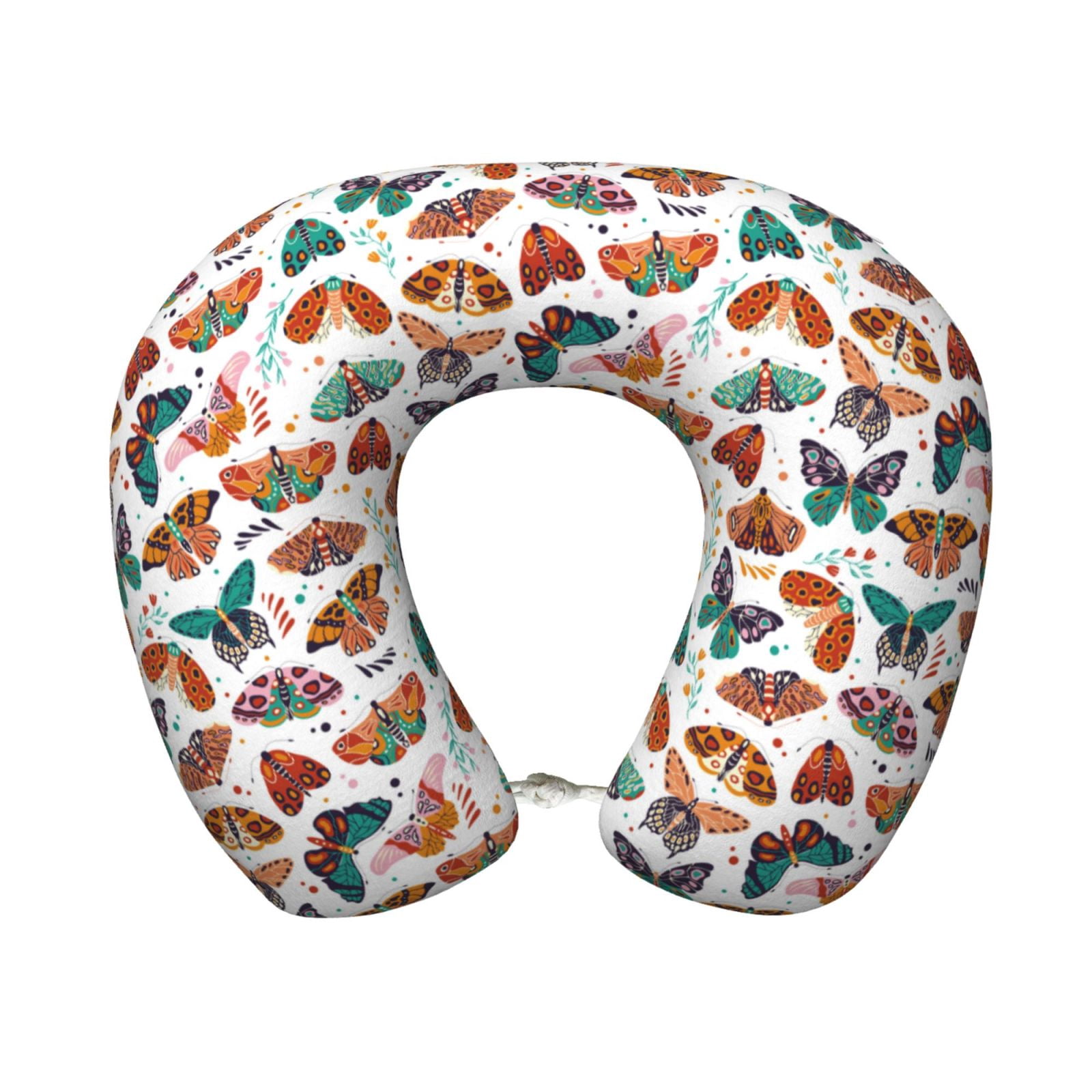 Xecao Colorful Butterfly Print Memory Foam Cervical Neck Pillow Versatile U-Shaped Pillows for Home,Office,Camping,Travelling,Soft Washable Cover