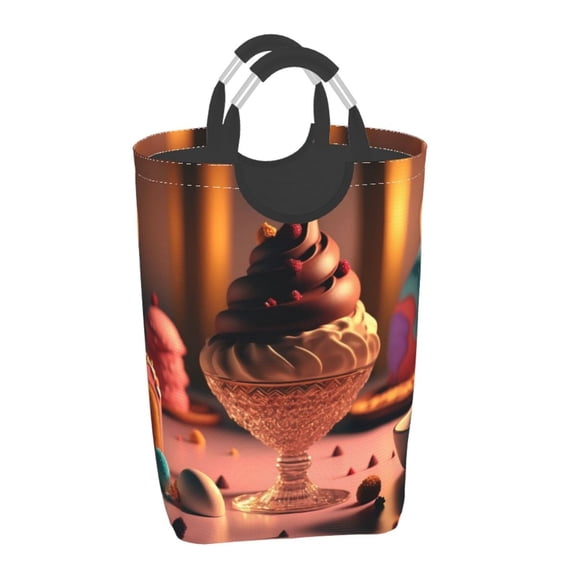 Xecao Colorful Cake Ice Cream for Laundry Basket,Collapsible Large Laundry Hamper,Wash Bag for Laundry Room, Rolling Laundry Basket with Handles