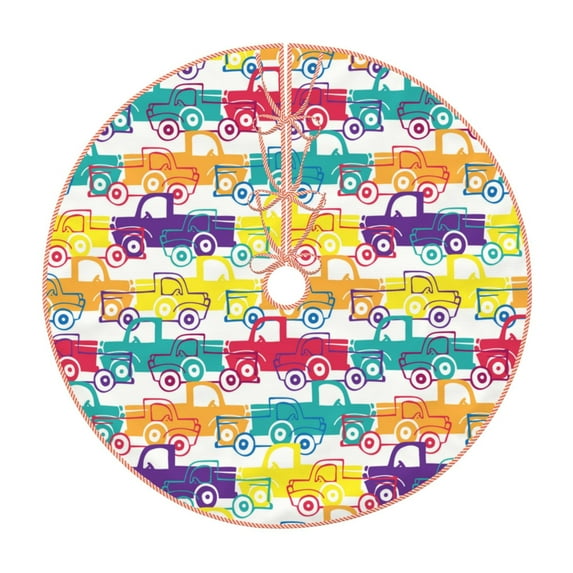 Xecao Colorful Car Pattern Christmas Tree Skirt Round Xmas Tree Mat Base Cover for Holiday Home Decorations-36"