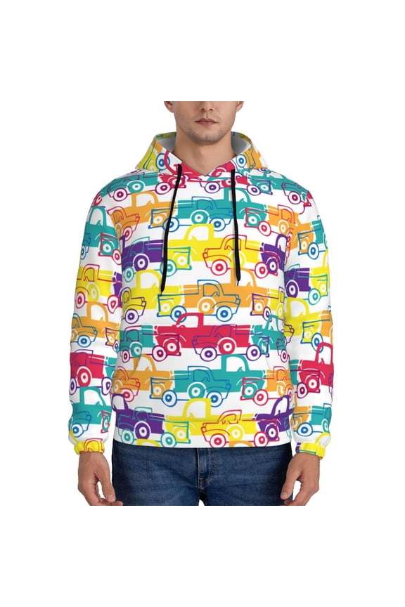 Colorful Car Pattern Men's Adult Pullover Hoodie,Hooded Sweatshirt-X-Large