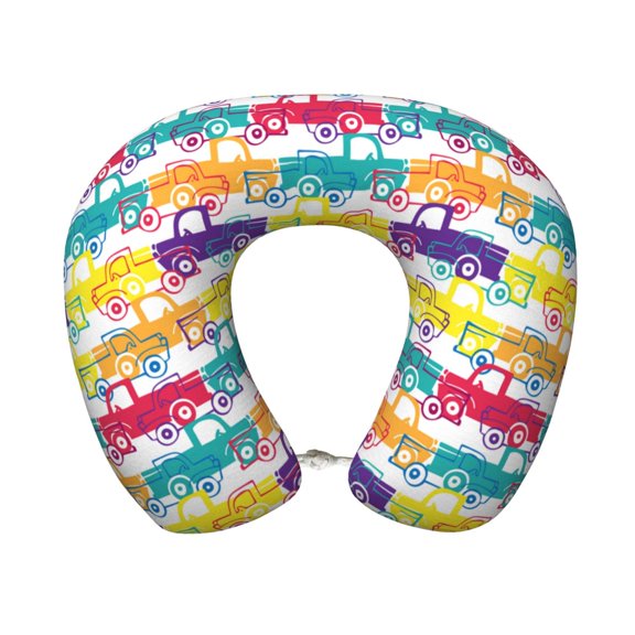 Xecao Colorful Car Print Memory Foam Cervical Neck Pillow Versatile U-Shaped Pillows for Home,Office,Camping,Travelling,Soft Washable Cover