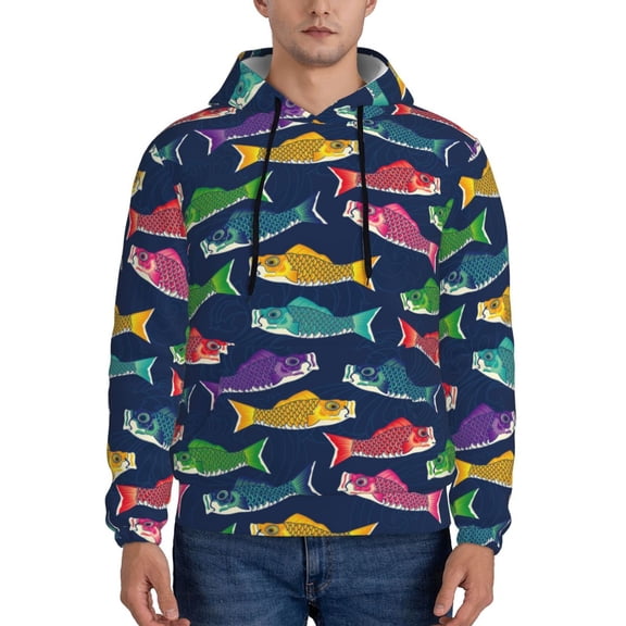 Xecao Colorful Carp Streamer 1 Pattern Men's Adult Pullover Hoodie,Hooded Sweatshirt-Large