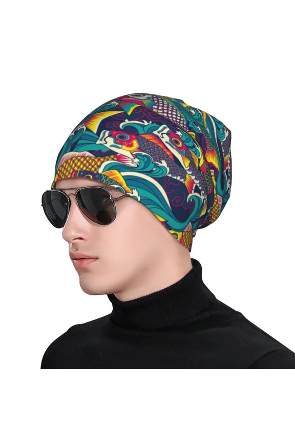 Colorful Carp Streamer Print Beanie Knitted Hat for Men Women, Winter Fashion Knit Cuffed Caps Unisex