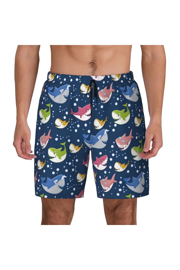 Colorful Cartoon Shark for Men's Swimming Trunks Swim Trunks Quick Dry Swim Shorts with Mesh Lining Funny Swimwear Bathing Suits