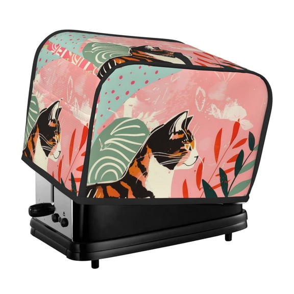 Xecao Colorful Cat With Flowers Print 2 Slice Toaster Cover with Pockets, Small Appliance Cover, Dust and Fingerprint Protection, Machine Washable