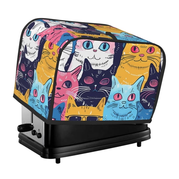 Xecao Colorful Cats Pattern Art Print 2 Slice Toaster Cover with Pockets, Small Appliance Cover, Dust and Fingerprint Protection, Machine Washable