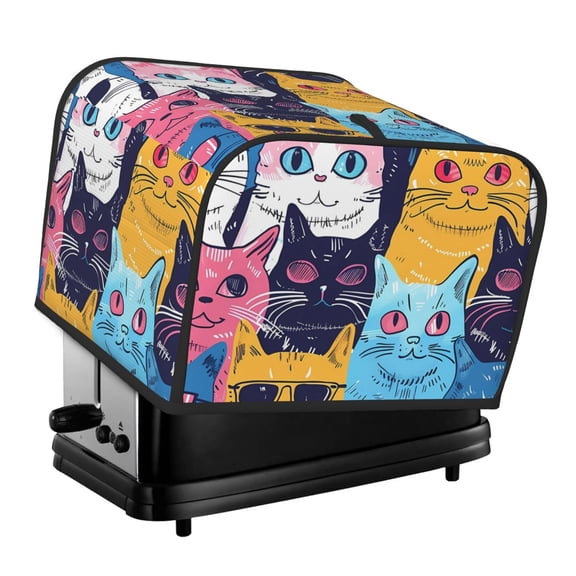 Xecao Colorful Cats Pattern Art Print 4 Slice Toaster Cover with Pockets, Small Appliance Cover, Dust and Fingerprint Protection, Machine Washable