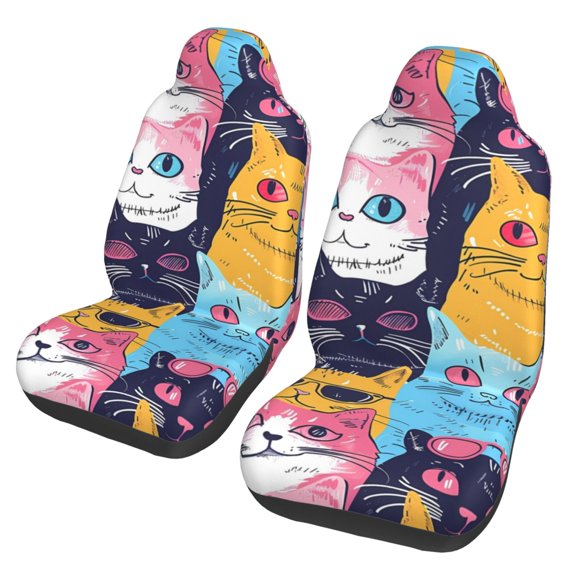 Xecao Colorful Cats Pattern Art Print Car Seat Cover in That Fits Most Cars, Vans, SUVs, and Trucks.