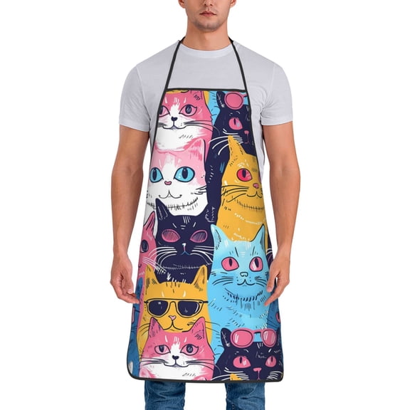 Xecao Colorful Cats Pattern Art Print Funny BBQ Chef Aprons for Men Women,Adjustable Kitchen Cooking Aprons with Pocket Waterproof Oil Proof No Pilling Fading
