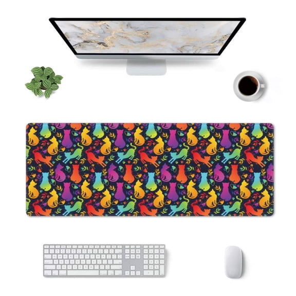Xecao Colorful Cats for Mouse Pad - Waterproof Extended Contour Mouse Mat, Large Gaming Mousepad Laptop Keyboard Mat with Non-Slip Rubber Base