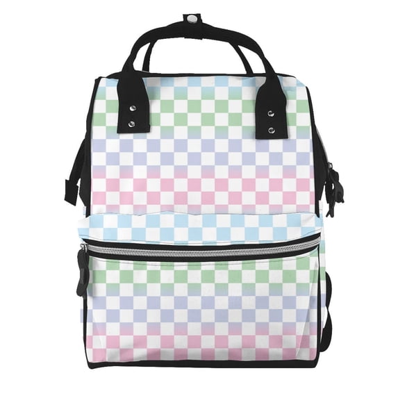 Xecao Colorful Checkerboard print Large Capacity Nappy Bag is a multi-functional waterproof travel backpack, perfect as a nursing bag or mummy backpack for women