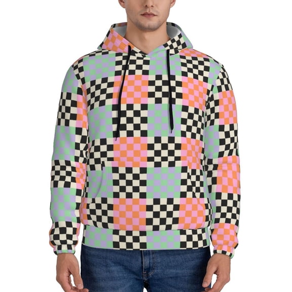 Xecao Colorful Checkered Pattern Men's Adult Pullover Hoodie,Hooded Sweatshirt-Small