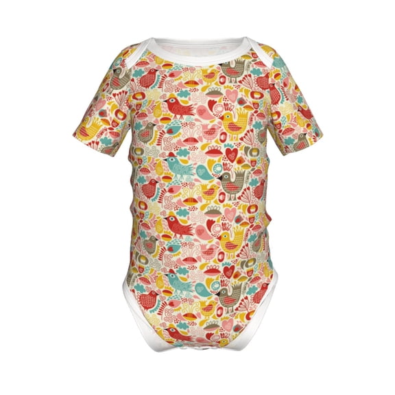 Xecao Colorful Chicken Pattern Baby Climbing Bodysuit Short Sleeve Onesie Unisex 0-12 Months Baby Shirt Newborn Outfits Crotch snap design-9M
