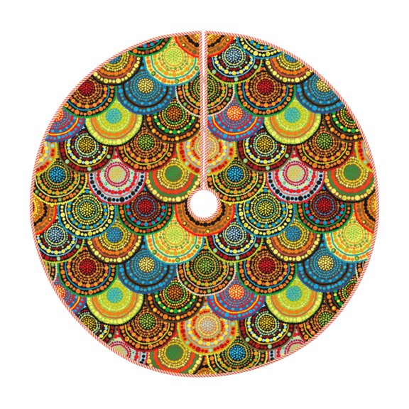 Xecao Colorful Circle Pattern Christmas Tree Skirt Holiday Part Decorations for Christmas Tree, Farmhouse Christmas Decor Xmas Holiday Home Party Decorations-30"
