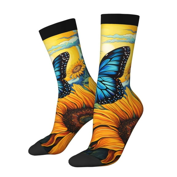 Xecao Colorful Cloud Butterfly Sunflower Pattern Sport Socks for Women and Men Crew Socks Sporty Calf Socks Casual Socks