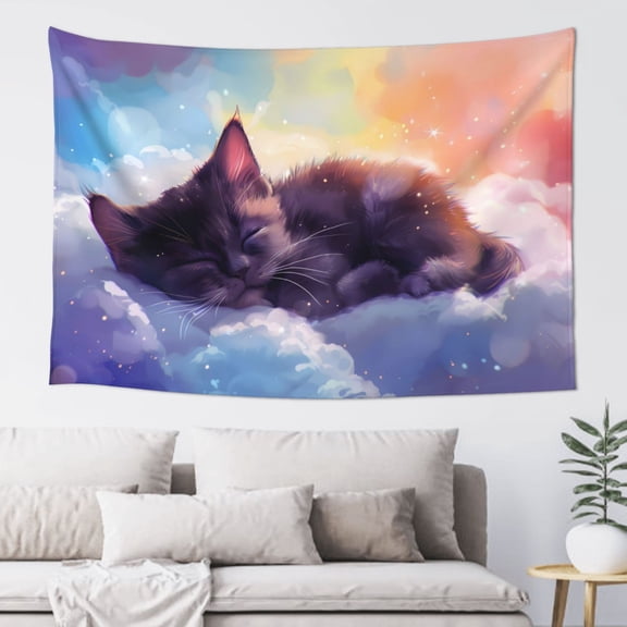Xecao Colorful Cloud Sleeping Cat Print Tapestry, Wall Hanging Room Funny Decor, Backdrop Room Decor for Bedroom Living Room dormitory