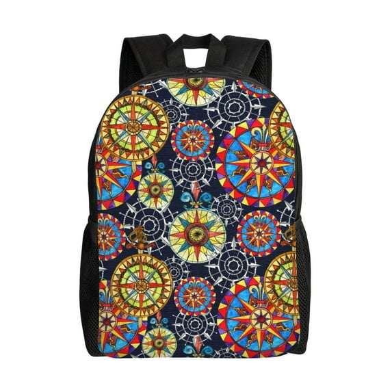 Xecao Colorful Compasses Print School Backpack with Laptop Compartment Small Travel Laptop Backpack for Women Men Waterproof College Backpack Simple School Bag