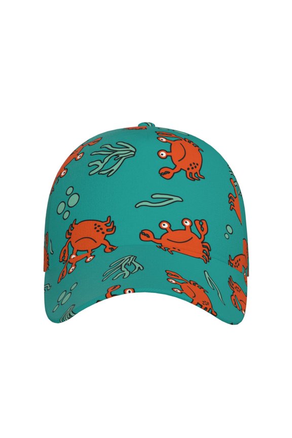 Colorful Crab for Baseball Cap: Unisex, crafted from classic polyester twill fabric, featuring a soft unconstructed design