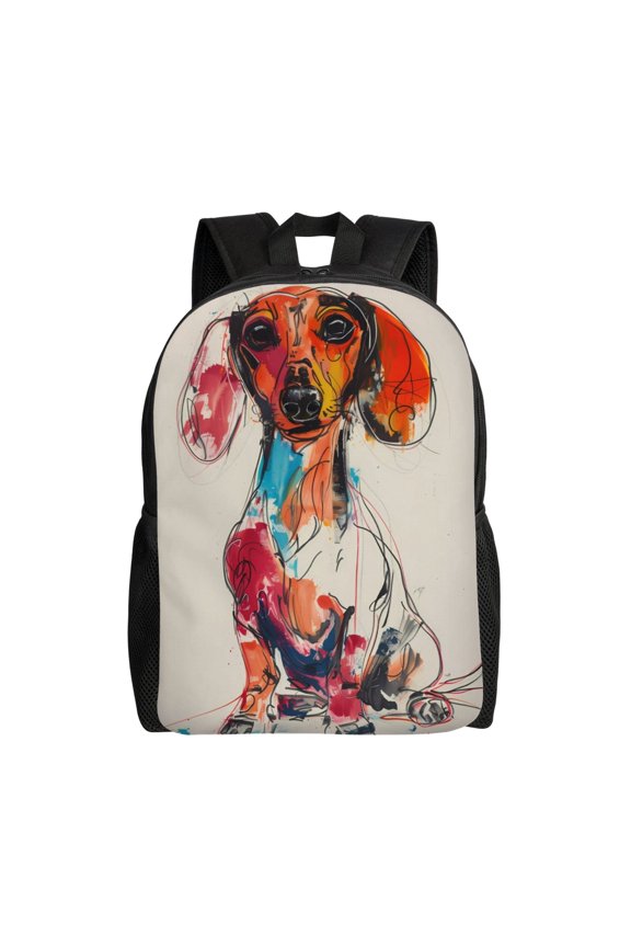 Colorful Dachshund Art Print School Backpack with Laptop Compartment Small Travel Laptop Backpack for Women Men Waterproof College Backpack Simple School Bag
