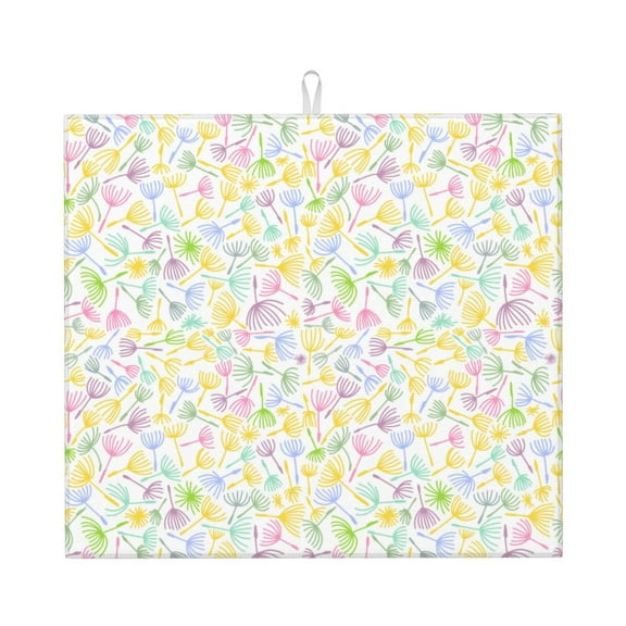 Xecao Colorful Dandelion Print Dish Drying Mat for Kitchen Counter,Absorbent Coffee Bar Mat, Dish Drainer Rack Mats,Dining Room Decoration