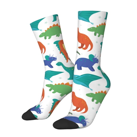 Xecao Colorful Dinosaur Pattern Sport Socks for Women and Men Crew Socks Sporty Calf Socks Casual Socks