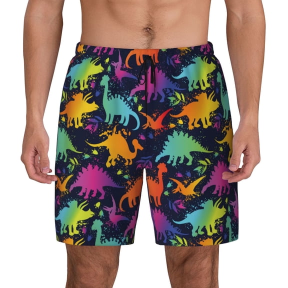 Xecao Colorful Dinosaur for Men's Swimming Trunks Swim Trunks Quick Dry Swim Shorts with Mesh Lining Funny Swimwear Bathing Suits