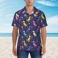 thumbnail image 1 of Xecao Colorful Dinosaur print Hawaiian shirt - a stylish short-sleeve button-down for men, perfect for casual beach and tropical outings., 1 of 9