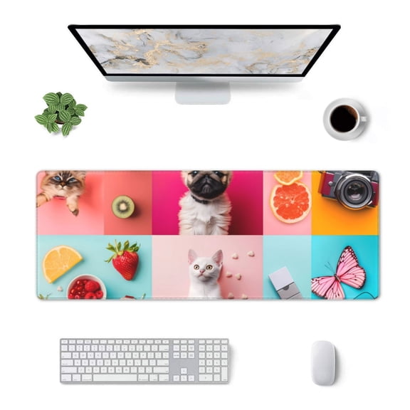 Xecao Colorful Dog Cat Collage for Mouse Pad - Waterproof Extended Contour Mouse Mat, Large Gaming Mousepad Laptop Keyboard Mat with Non-Slip Rubber Base