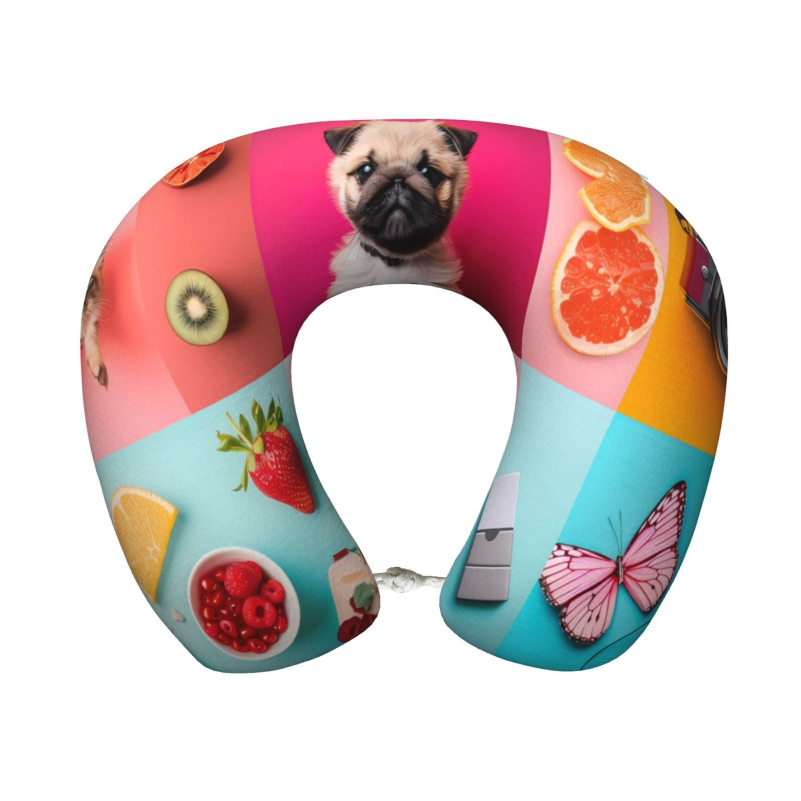 Xecao Colorful Dog Cat Collage Print Memory Foam Cervical Neck Pillow Versatile U-Shaped Pillows for Home,Office,Camping,Travelling,Soft Washable Cover