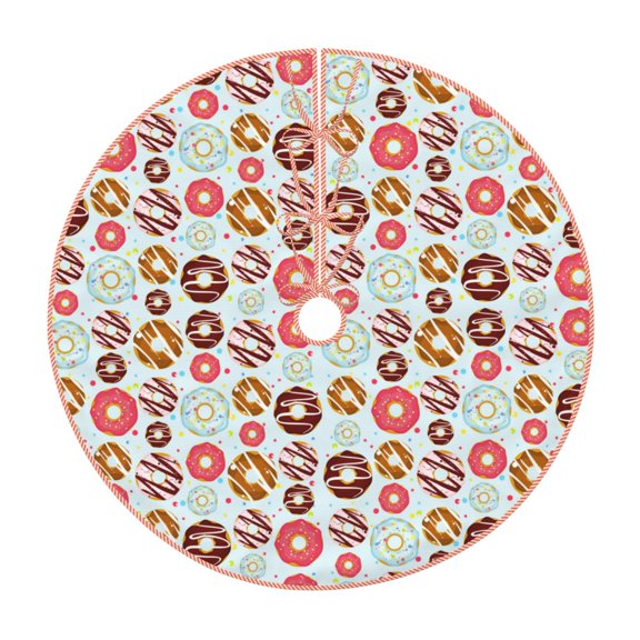 Xecao Colorful Donuts Pattern Christmas Tree Skirt Round Xmas Tree Mat Base Cover for Holiday Home Decorations-30"