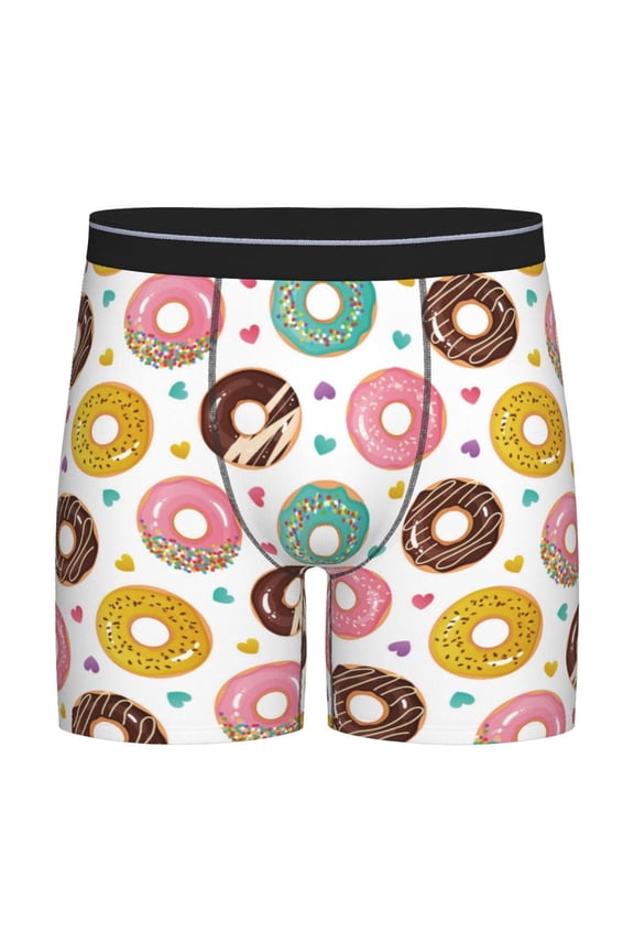 Colorful Donuts Print Boxer Briefs for Men's Stretch Moisture-Wicking Underwear, Mid-Rise Classics breathable fabric