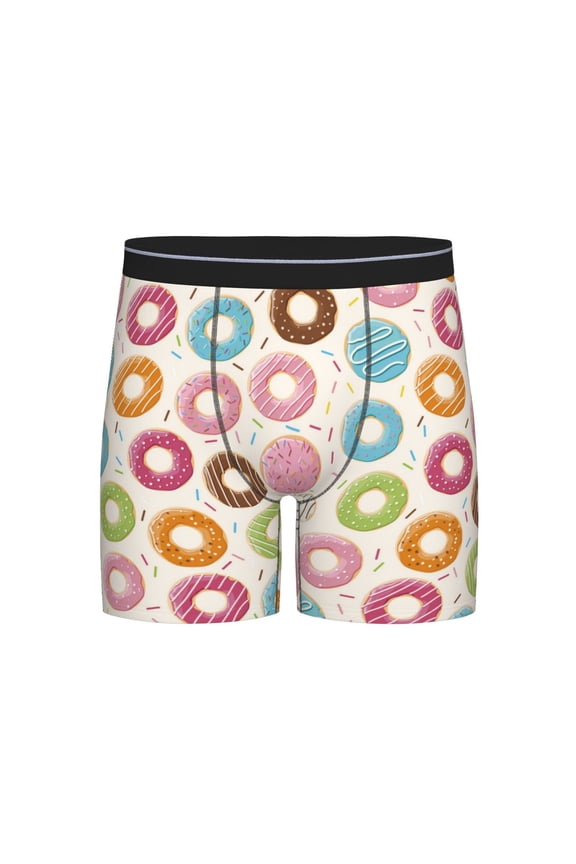 Colorful Donuts Print Boxer Briefs for Men's Stretch Moisture-Wicking Underwear, Mid-Rise Classics breathable fabric