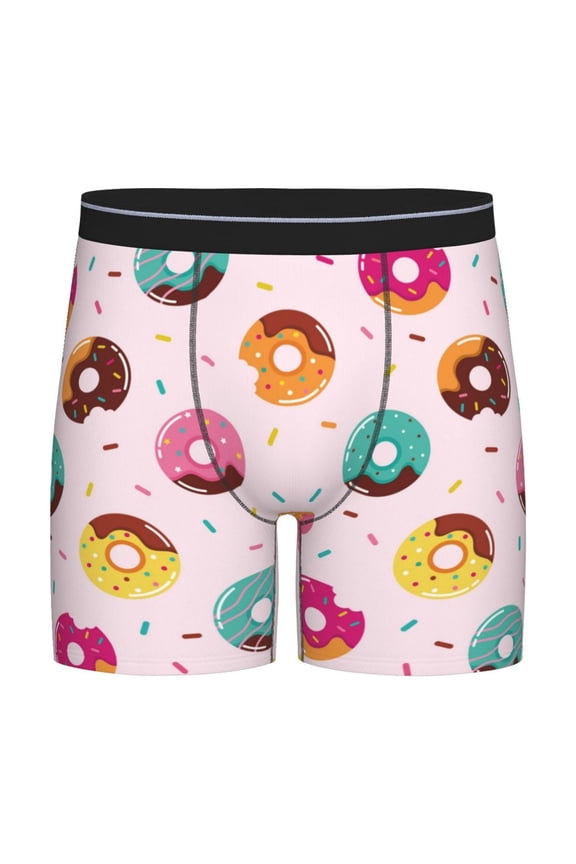 Colorful Donuts Print Boxer Briefs for Men's Stretch Moisture-Wicking Underwear, Mid-Rise Classics breathable fabric