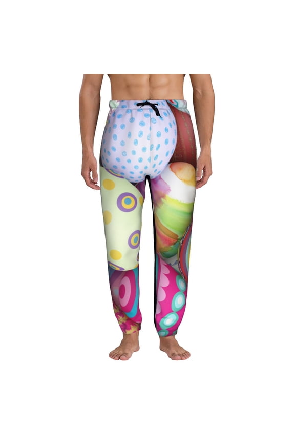 Colorful Easter Eggs Print Active Tech Joggers for Men, Mens Sweatpants Lounge Pants with Pockets-Medium