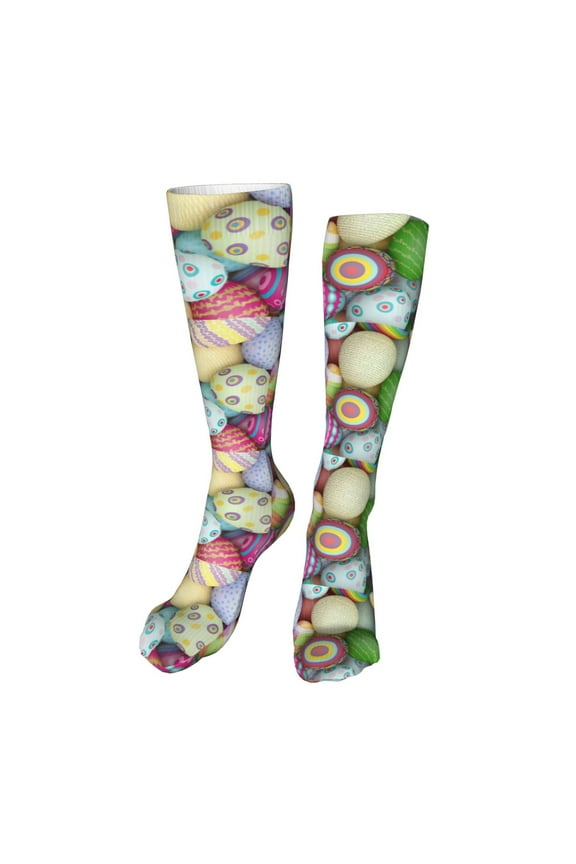Colorful Easter Eggs Print Calf Socks Seamless Toe, Knee High Long Socks, Sports Socks Trouser Socks for Women and Men-One Size