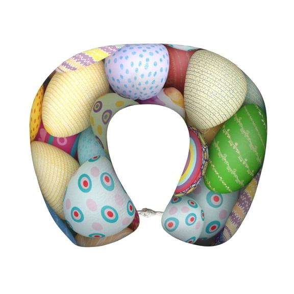 Xecao Colorful Easter Eggs Print Memory Foam Cervical Neck Pillow Versatile U-Shaped Pillows for Home,Office,Camping,Travelling,Soft Washable Cover