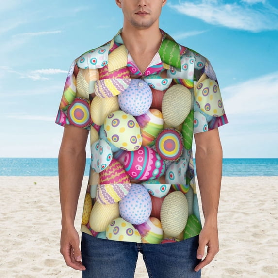 Xecao Colorful Easter Eggs print Hawaiian shirt - a stylish short-sleeve button-down for men, perfect for casual beach and tropical outings.
